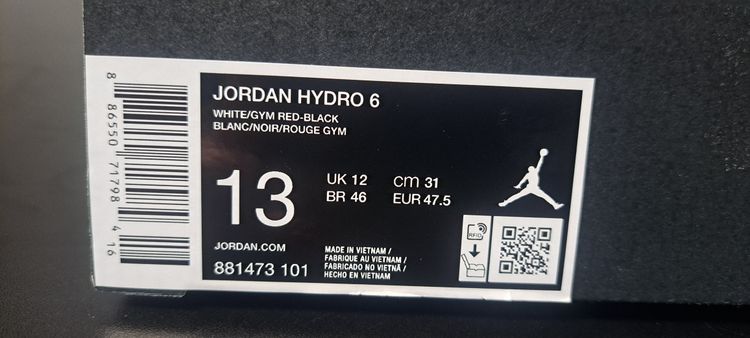 Jordan Hydro 6 White Gym Red Black Slides UK 12 EUR 47.5 Brand New Full Box BNIB image 6