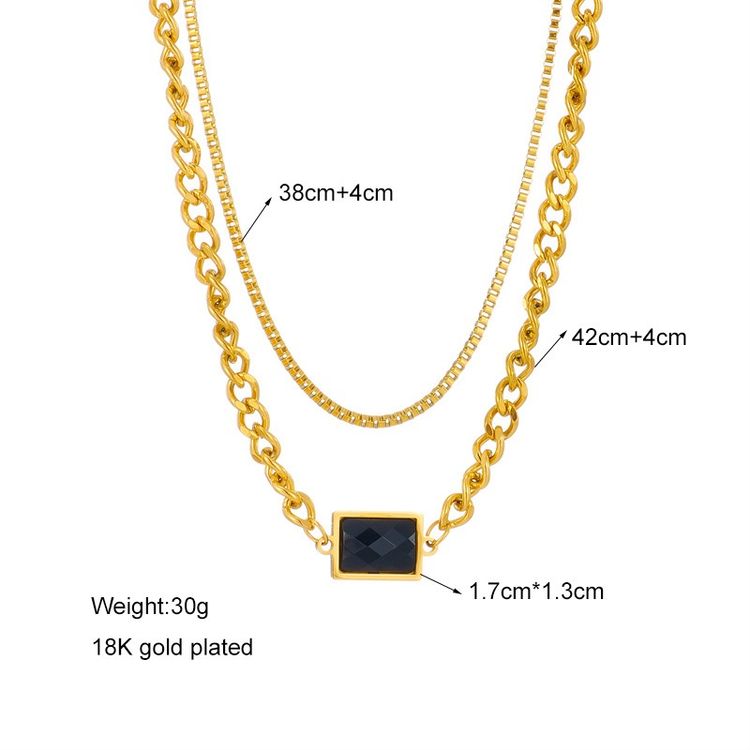 Gold Plated Layered Necklace With Black Stone Pendant image 4