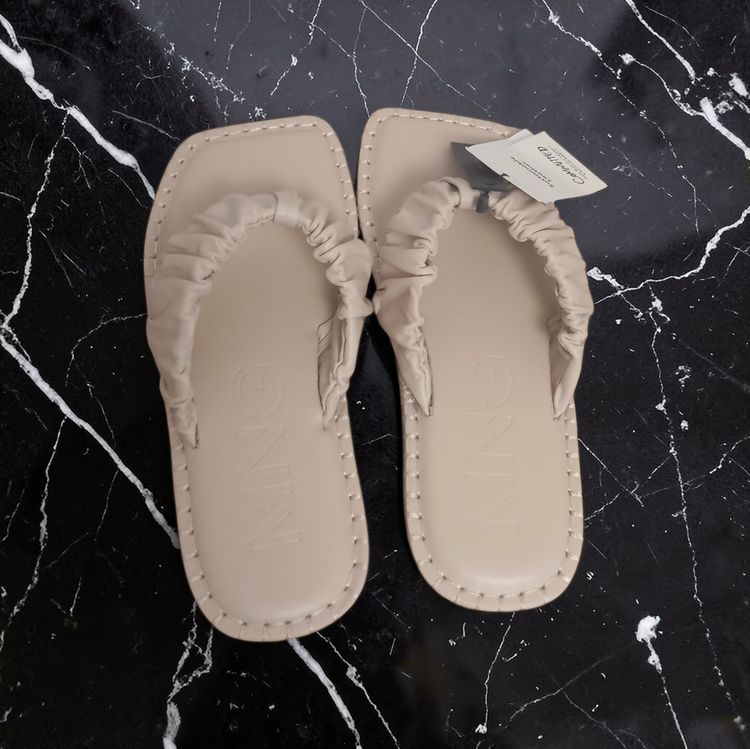 Beige Ruched Thong Sandals 3