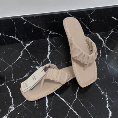Beige Ruched Thong Sandals