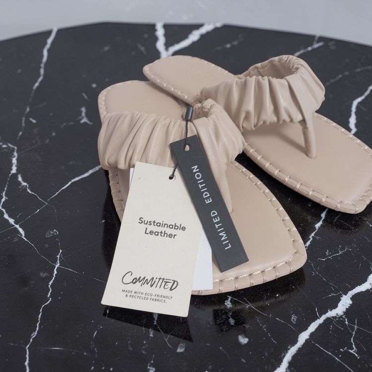 Beige Ruched Thong Sandals 2