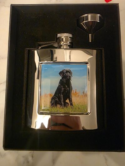 Metal Hip Flask With Dog Image