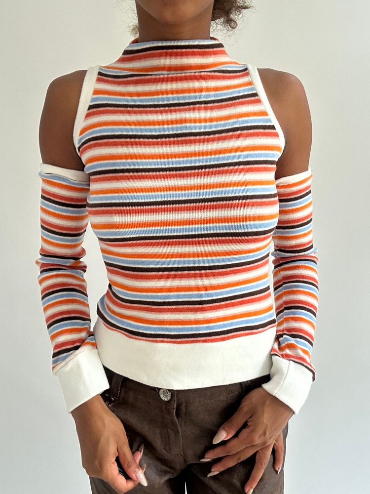 autumn picks | small orange striped top with detached sleeves image 1