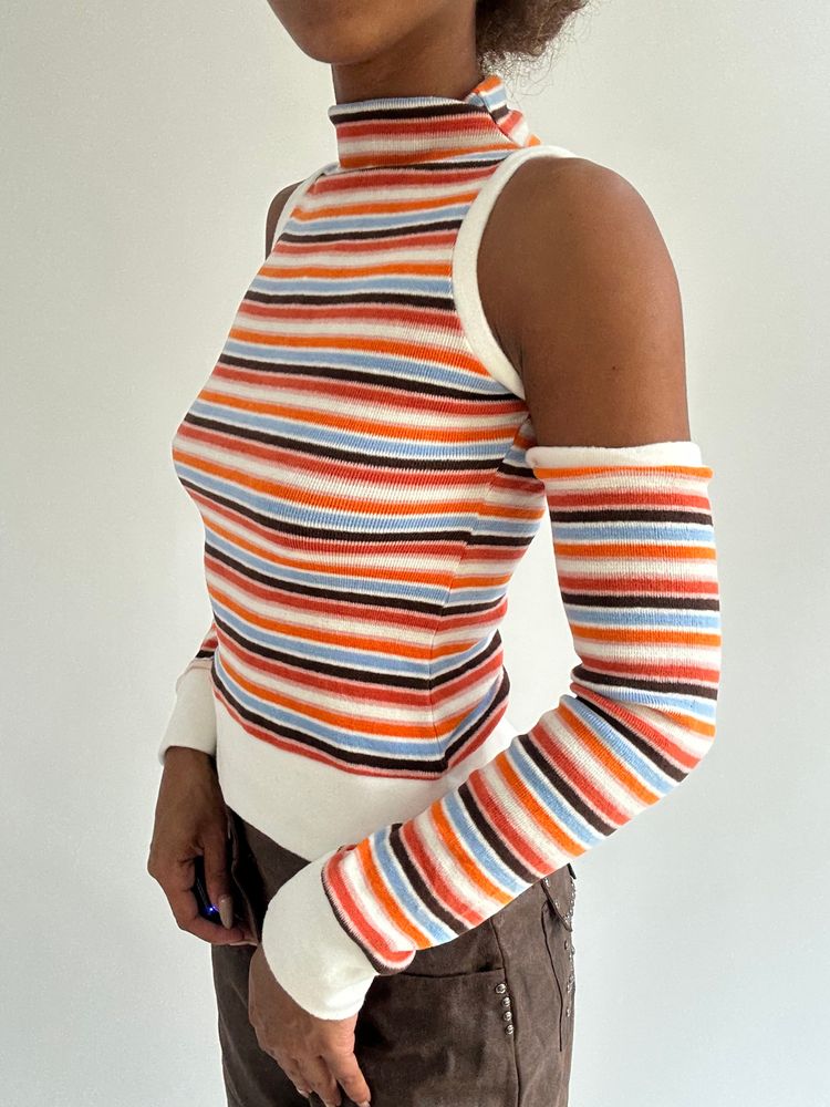 autumn picks | small orange striped top with detached sleeves image 2