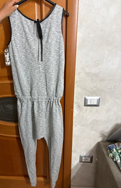 Grey Sleeveless Jumpsuit With Text Print