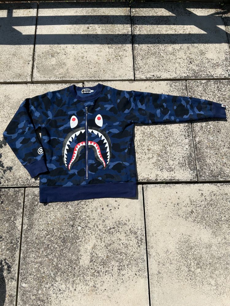 A Bathing Ape Blue Camo Shark Zip-Up Sweatshirt - Size Medium image 1