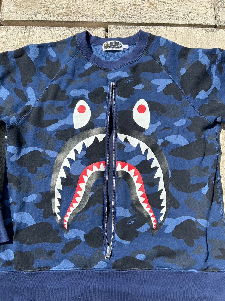 A Bathing Ape Blue Camo Shark Zip-Up Sweatshirt - Size Medium image 3