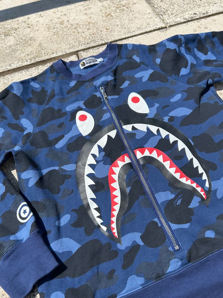 A Bathing Ape Blue Camo Shark Zip-Up Sweatshirt - Size Medium image 4
