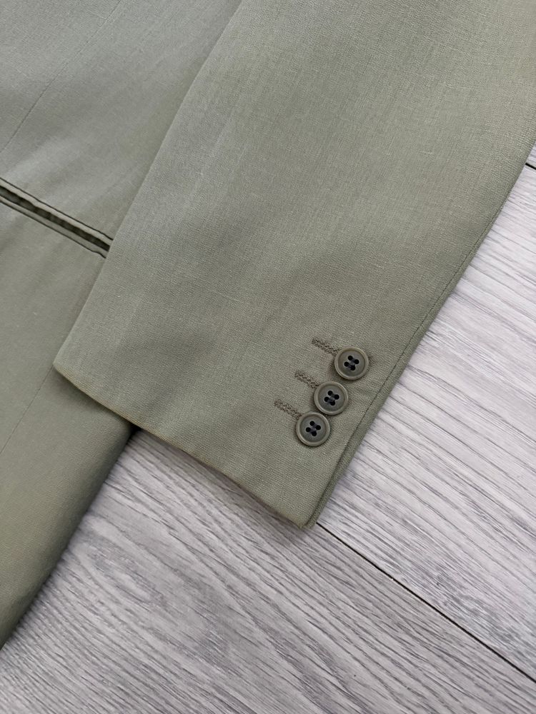 Giorgio Armani 1980s Peaked Lapel Double Breasted Wool Linen Sport Jacket Blazer Taupe Sage - Size S image 12