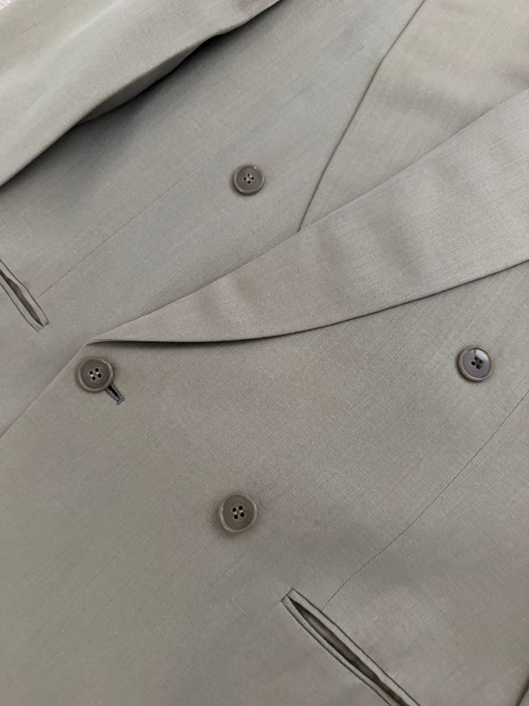 Giorgio Armani 1980s Peaked Lapel Double Breasted Wool Linen Sport Jacket Blazer Taupe Sage - Size S image 13