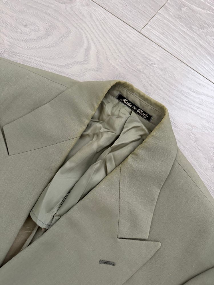 Giorgio Armani 1980s Peaked Lapel Double Breasted Wool Linen Sport Jacket Blazer Taupe Sage - Size S image 9