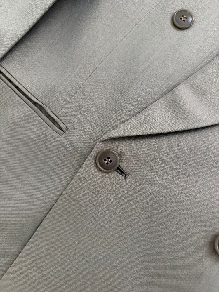 Giorgio Armani 1980s Peaked Lapel Double Breasted Wool Linen Sport Jacket Blazer Taupe Sage - Size S image 11