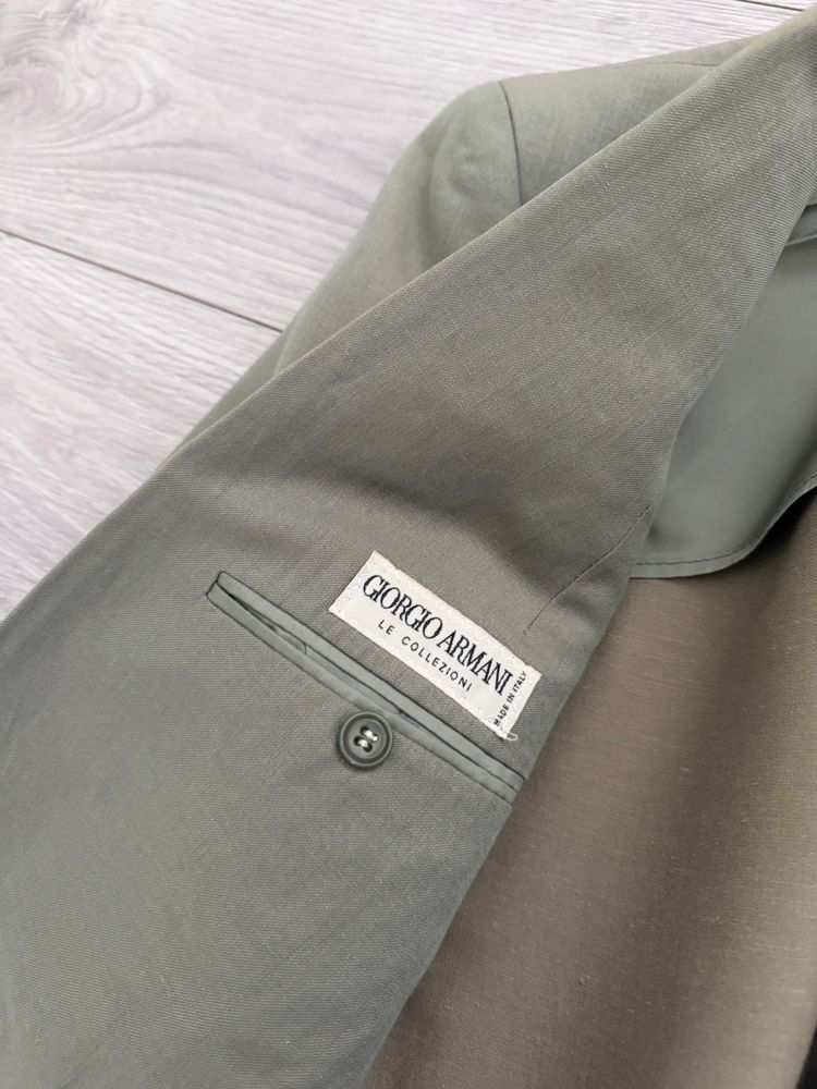 Giorgio Armani 1980s Peaked Lapel Double Breasted Wool Linen Sport Jacket Blazer Taupe Sage - Size S image 15