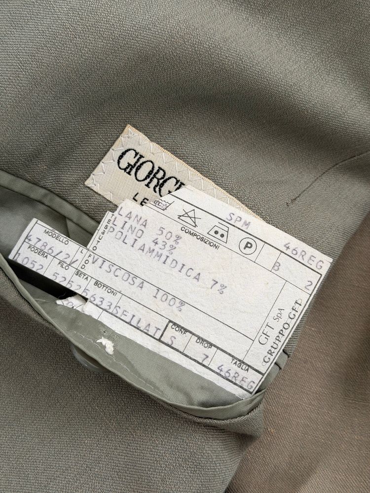 Giorgio Armani 1980s Peaked Lapel Double Breasted Wool Linen Sport Jacket Blazer Taupe Sage - Size S image 10