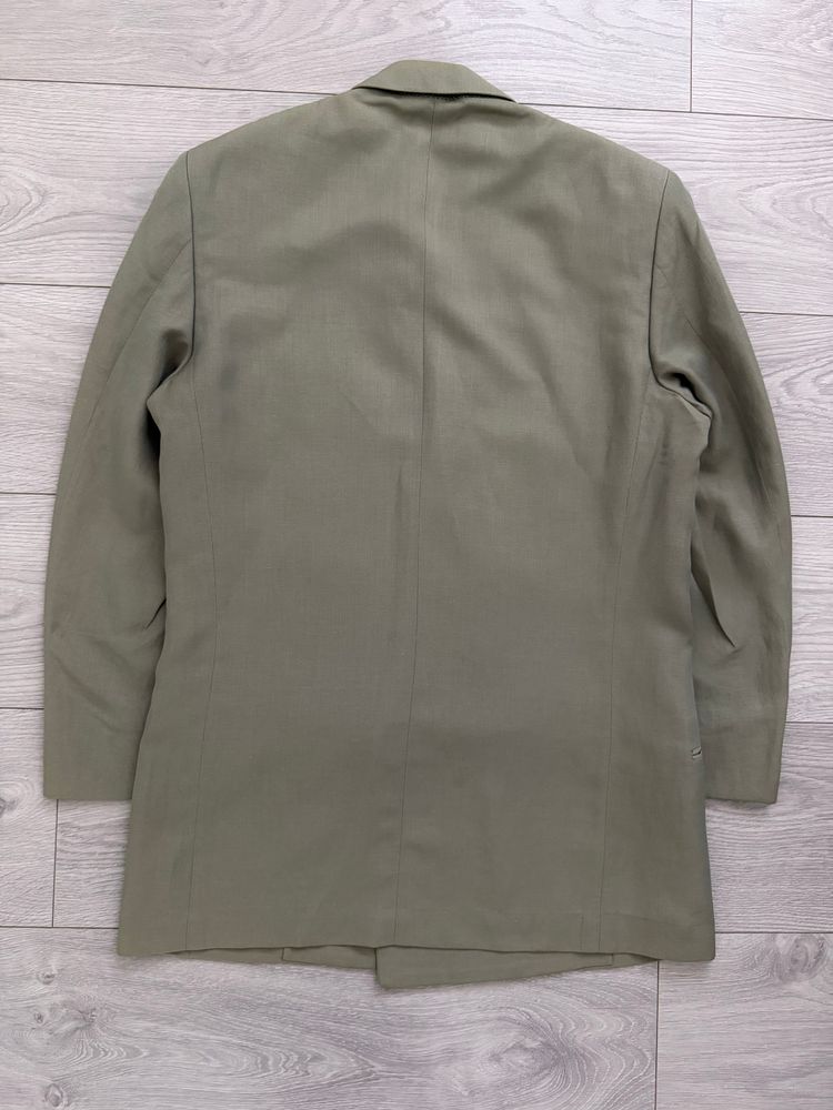 Giorgio Armani 1980s Peaked Lapel Double Breasted Wool Linen Sport Jacket Blazer Taupe Sage - Size S image 5