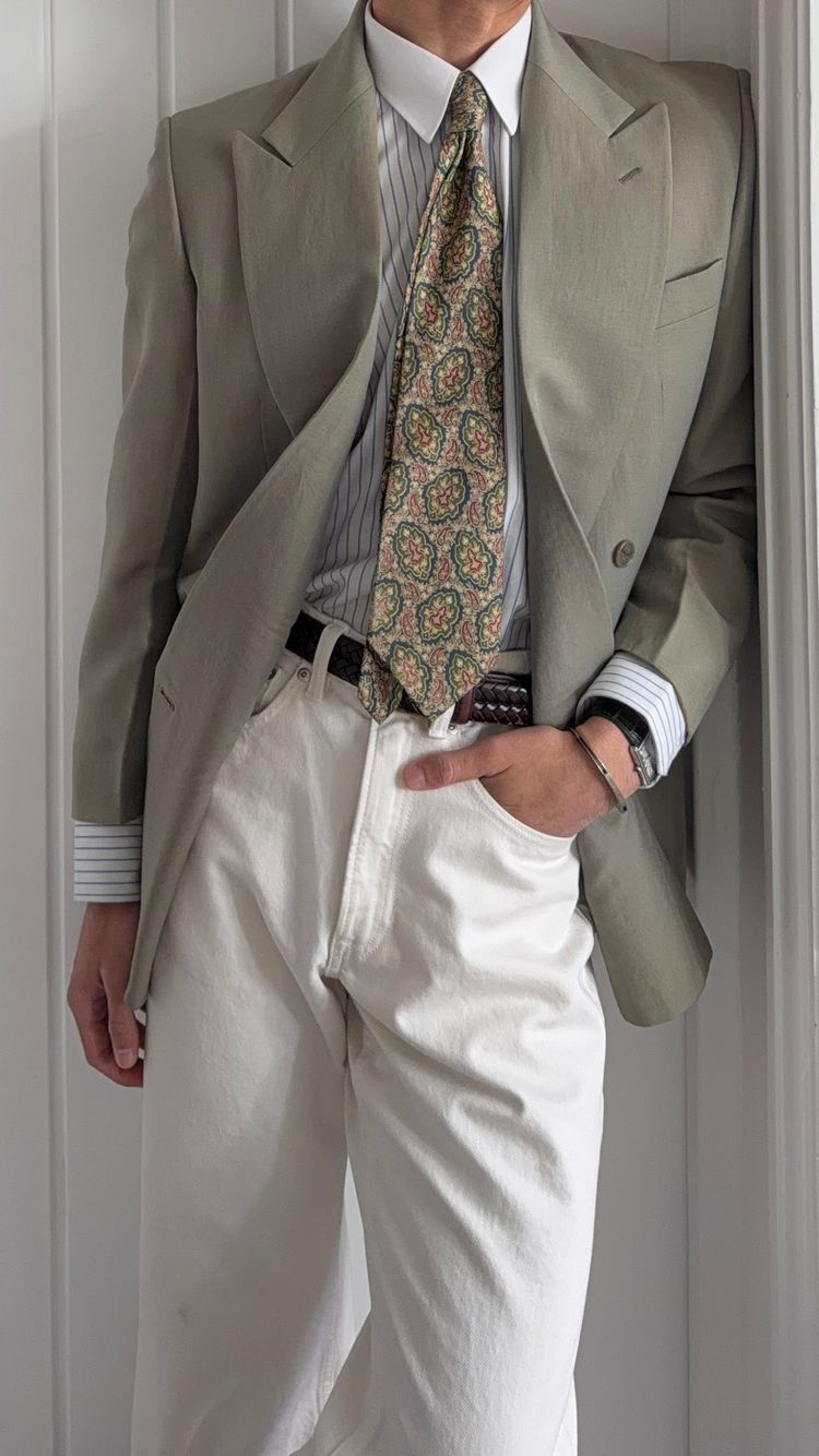 Giorgio Armani 1980s Peaked Lapel Double Breasted Wool Linen Sport Jacket Blazer Taupe Sage - Size S image 14