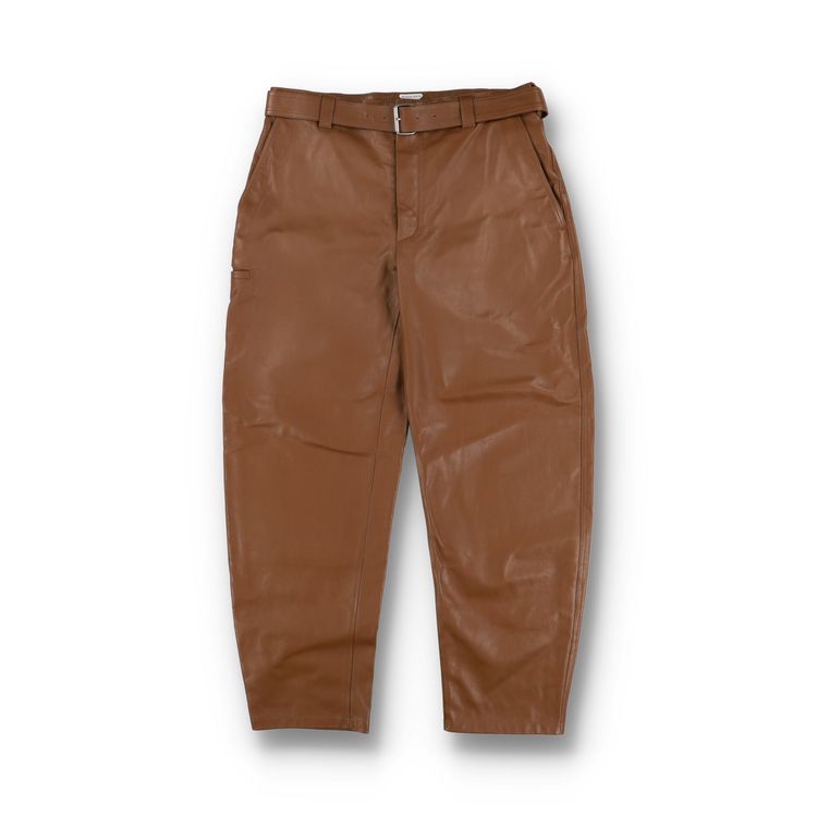 Bottega Veneta Toffee Brown Calfskin Belted Leather Trousers image 1