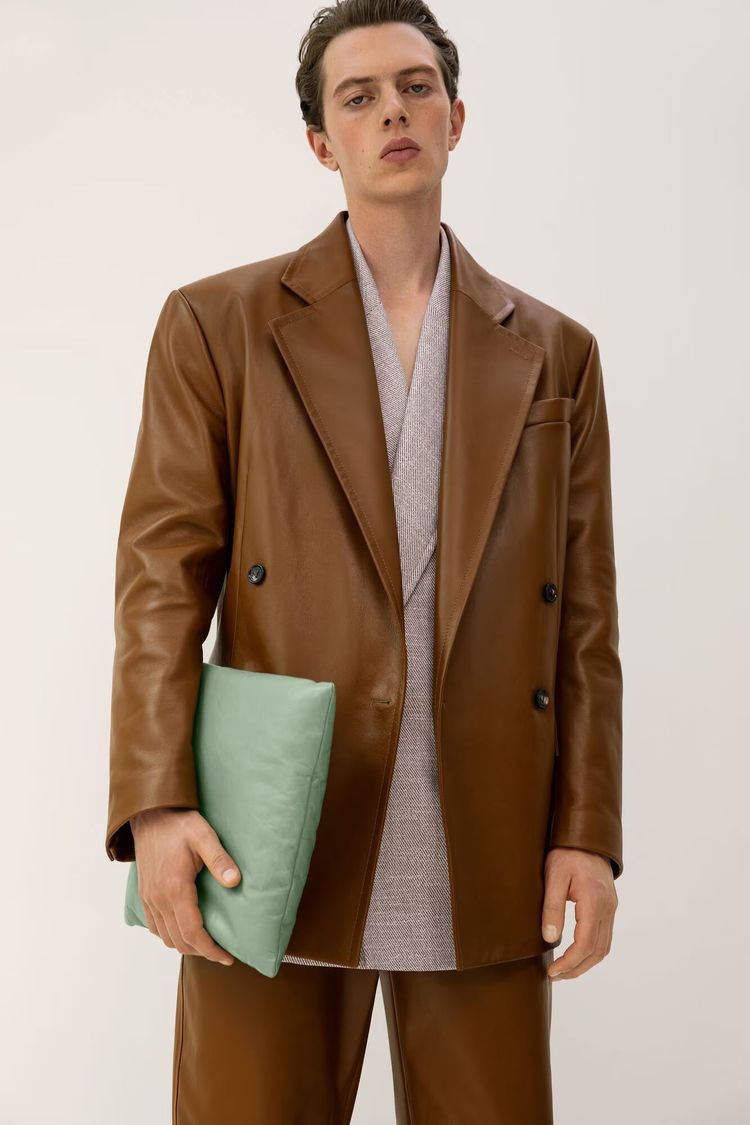 Bottega Veneta Toffee Brown Calfskin Belted Leather Trousers obraz 5