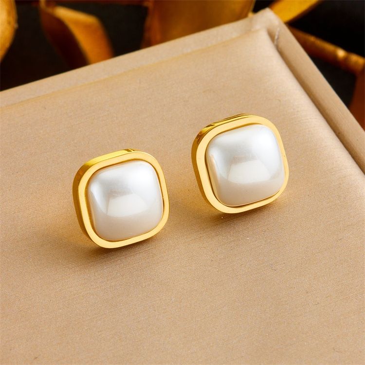 Gold-Tone Pearl Stud Earrings image 1