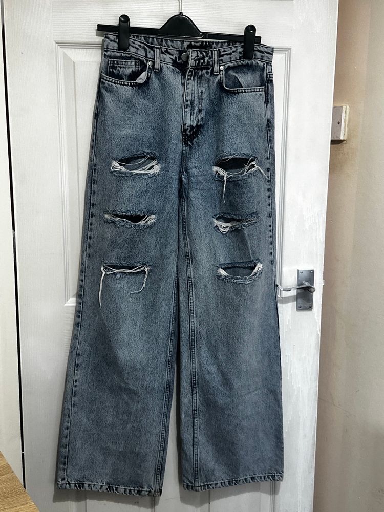 PrettyLittleThing Prettylittlething Ripped Wide-Leg Jeans product image