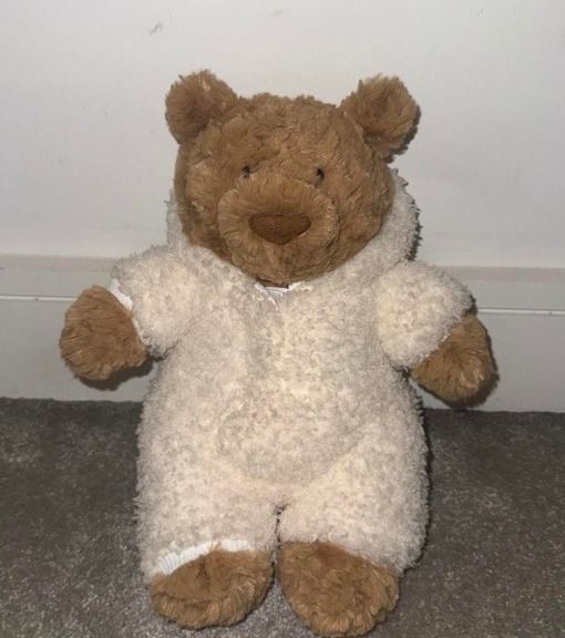 Plush Teddy Bear In White Fuzzy Outfit
