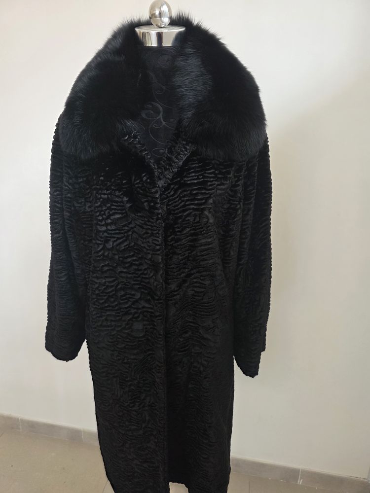 Black Fur Coat With Fox Fur Collar image 1