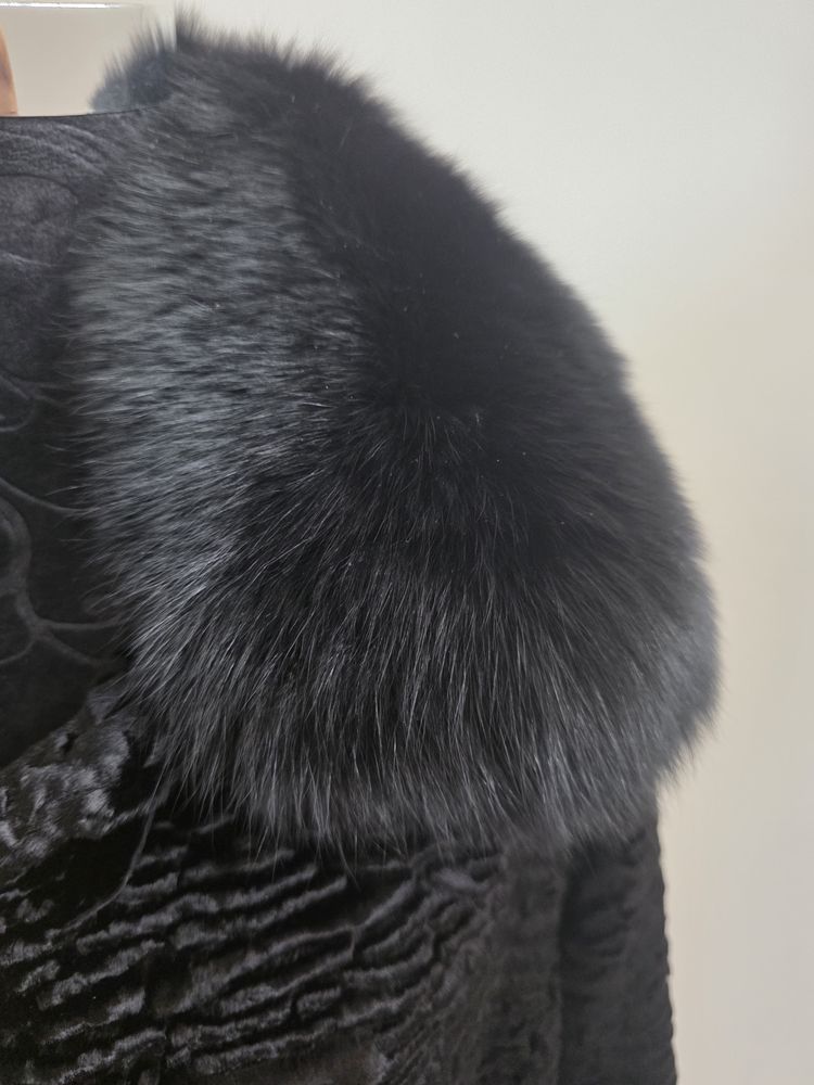 Black Fur Coat With Fox Fur Collar image 10