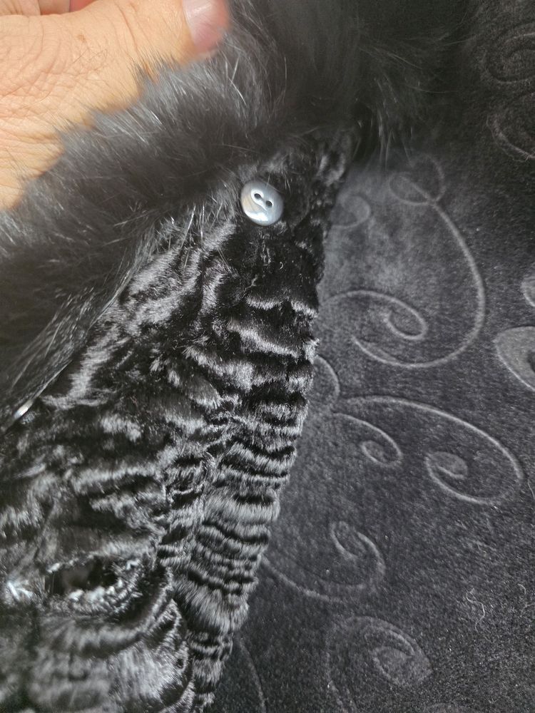 Black Fur Coat With Fox Fur Collar image 9