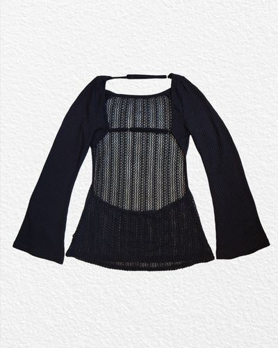 Black Knit Long Sleeve Top With Open Chest