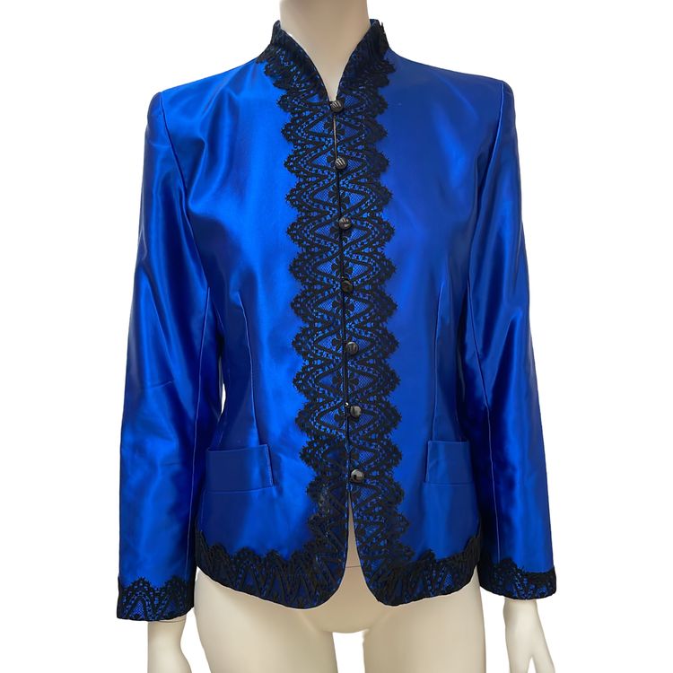 Lanabu Vintage Yves Saint Laurent royal blue lace trim jacket 42 FR product image