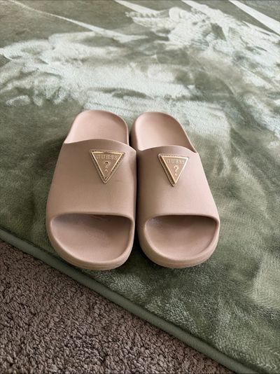 Guess Women’s Beige/Nude Logo Slide Sandals Sliders