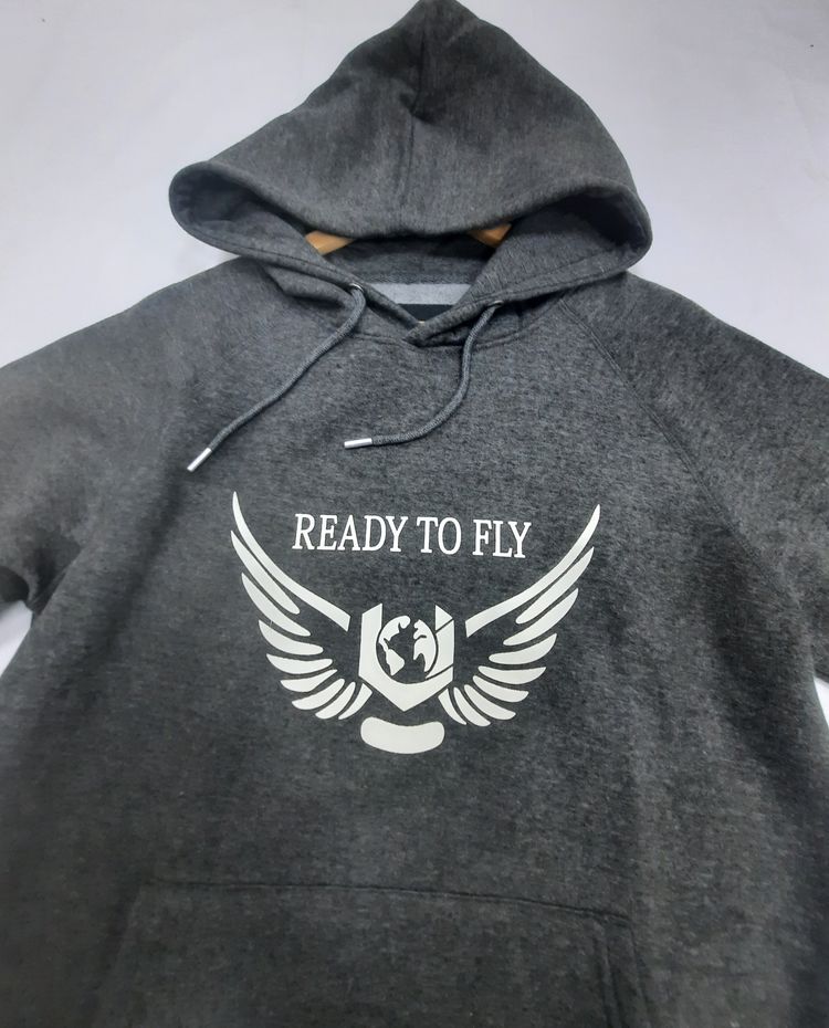 Dark Grey Hoodie With Winged Globe Graphic And Text image 2