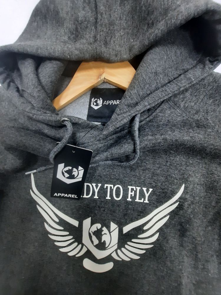 Dark Grey Hoodie With Winged Globe Graphic And Text image 3