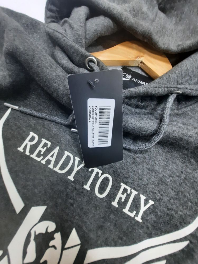 Dark Grey Hoodie With Winged Globe Graphic And Text image 4