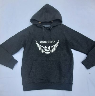Dark Grey Hoodie With Winged Globe Graphic And Text