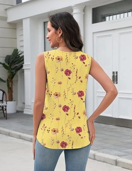 Yellow Floral Sleeveless Top image 3