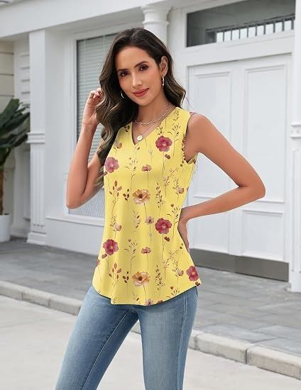 Yellow Floral Sleeveless Top image 2