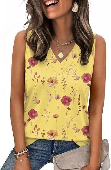 Yellow Floral Sleeveless Top image 1