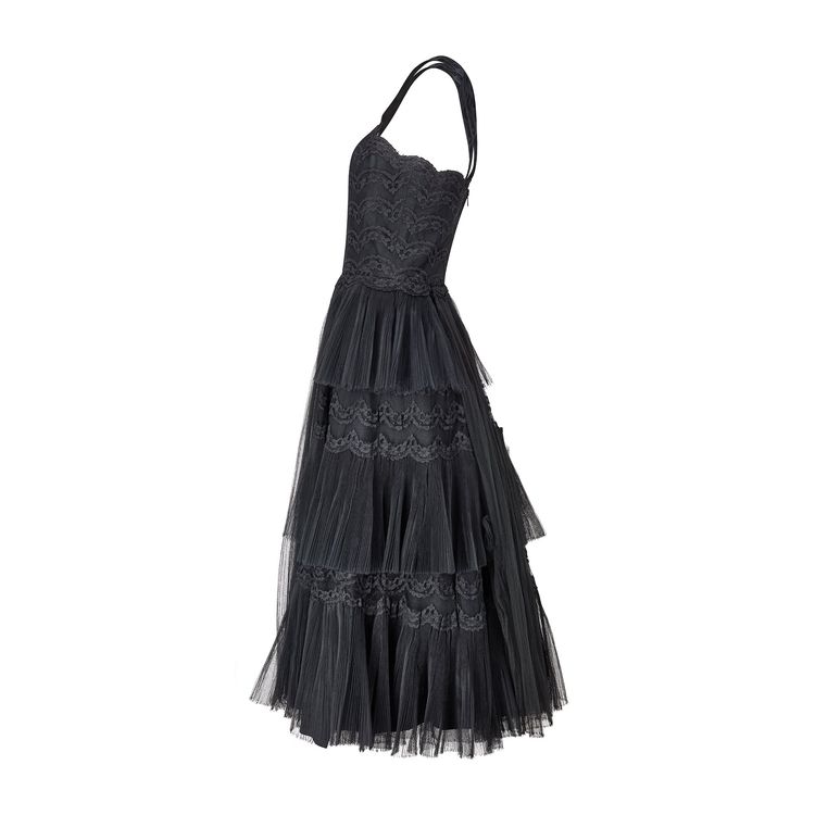 1950s Norman Hartnell Couture Black Lace Tulle Evening Dress image 2
