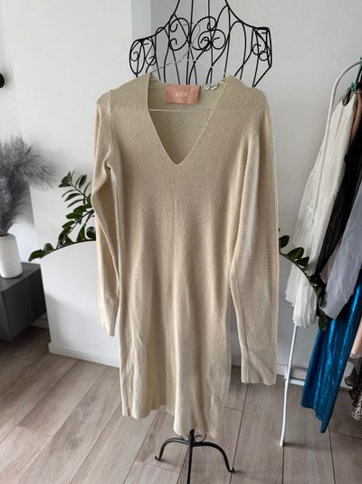 Beige Long Sleeve Knit Dress