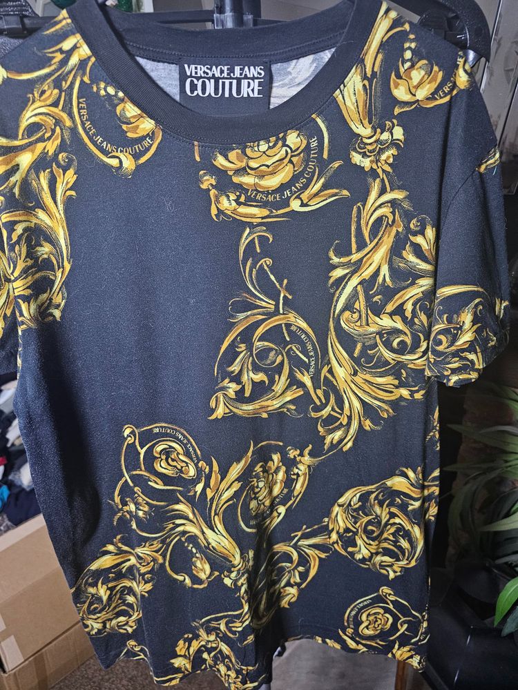 Versace Jeans Couture Black And Gold Patterned T-Shirt