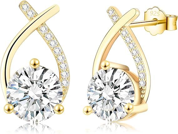 Gold Cubic Zirconia Stud Earrings