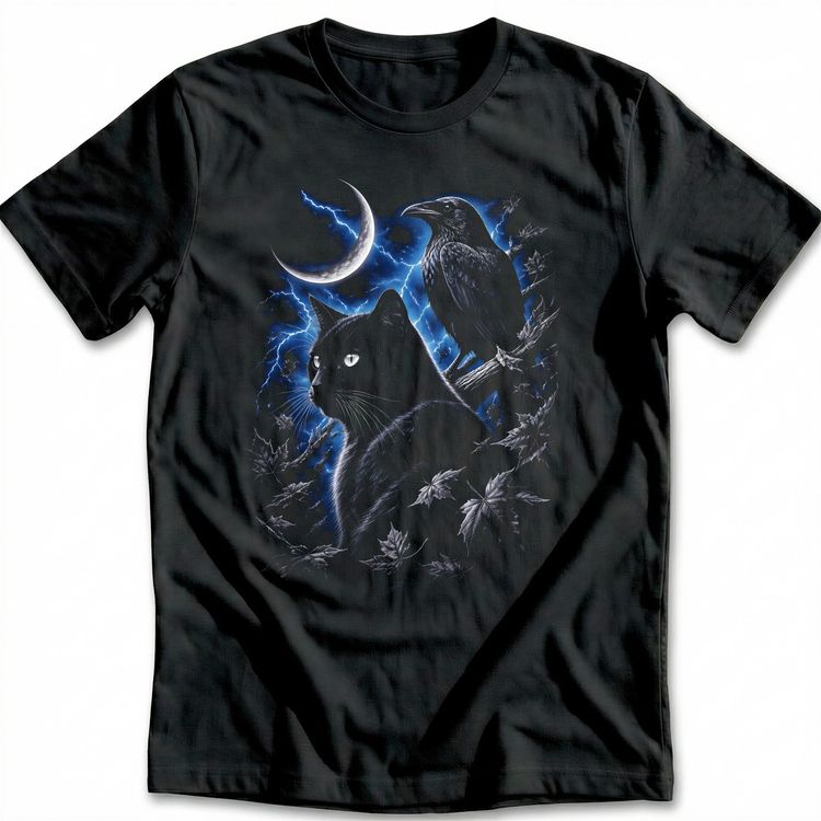 Cat Raven Crescent Blue T-Shirt image 1