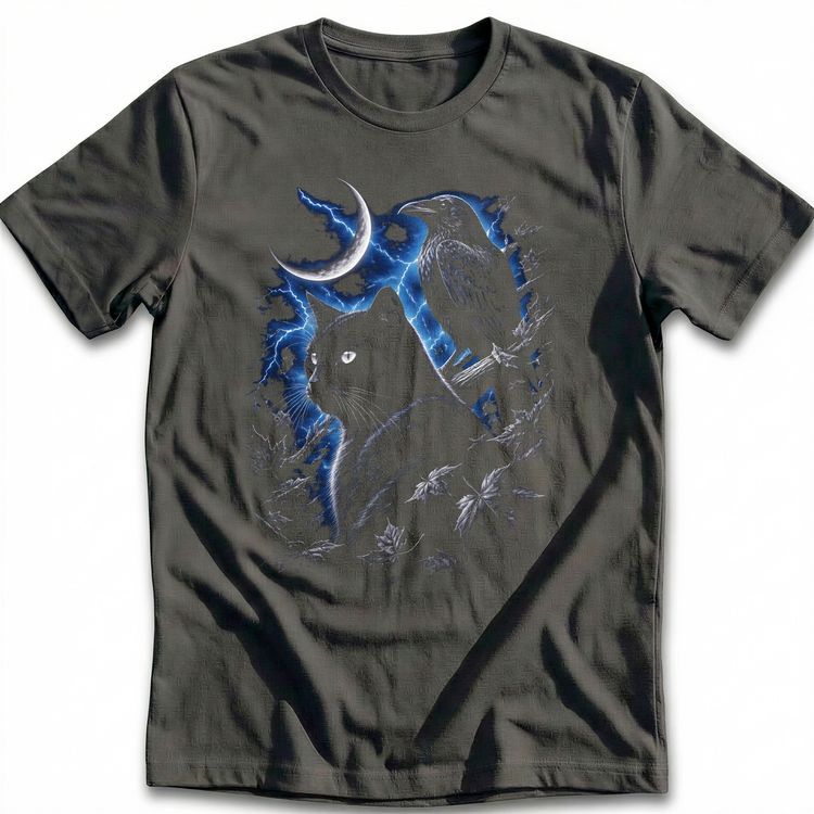Cat Raven Crescent Blue T-Shirt image 2