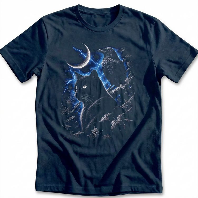 Cat Raven Crescent Blue T-Shirt image 3