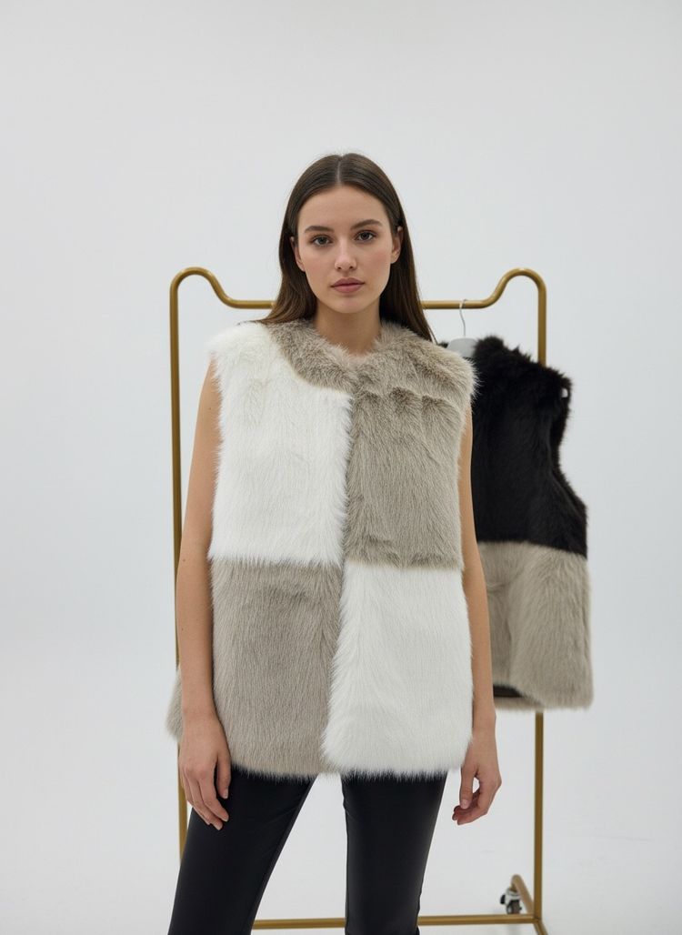 Other color block faux fur vest product image