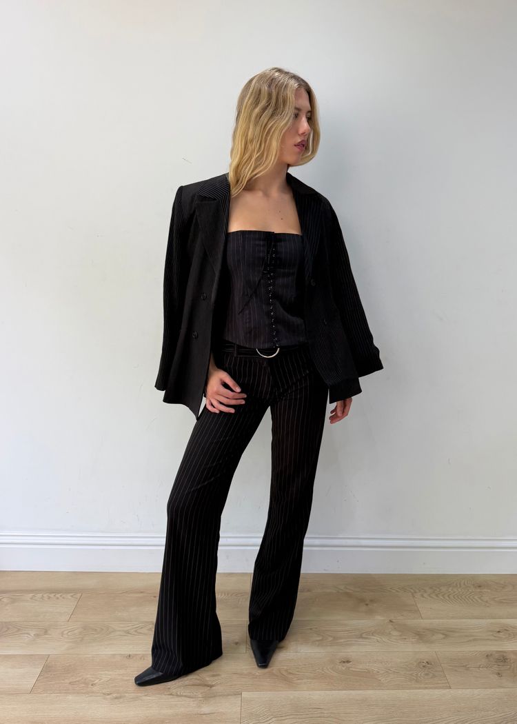 large pinstripe single button blazer image 1