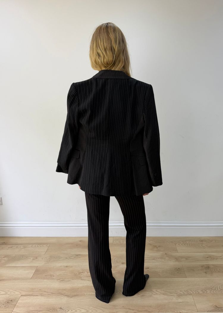 large pinstripe single button blazer image 2