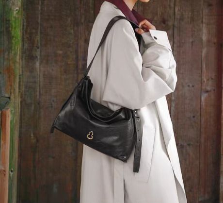 Black Leather Shoulder Bag Purely handmade image 2