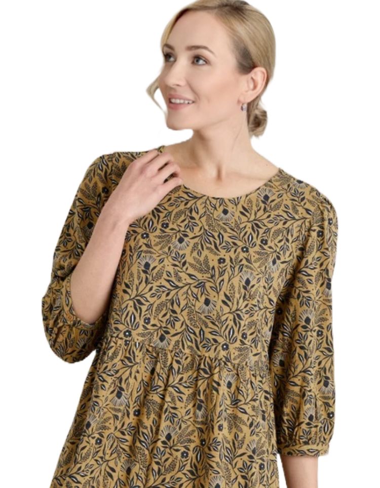 Women's Heron Dip Tiered Jersey Dress in Folk Meadow Kelp image 6
